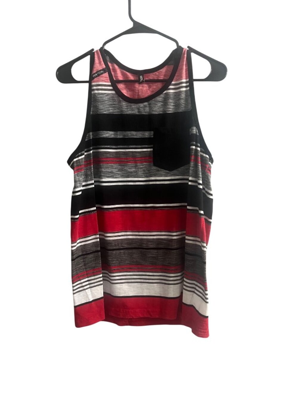 Vertical Mens Black/Red Striped Urban Sleeveless Tank Top W/Pocket Streetwear XL